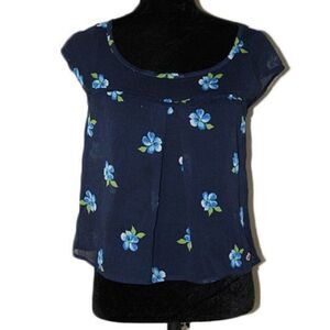 Hollister Blue Floral Sheer Tank Top Size Small